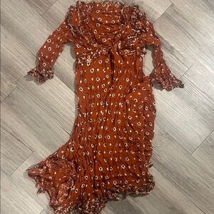 Free People Ruffled Button Down Floral Rust Dress